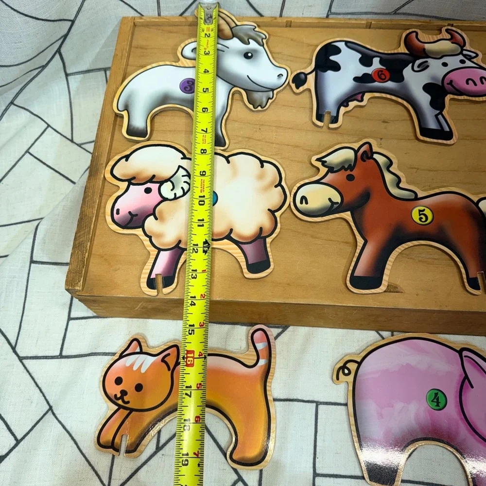 Wooden Farm Animal Standees‎ Set of 6 Preschool Learning Manipulative Counting